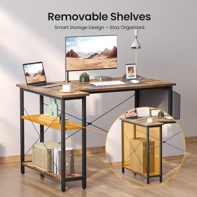 CubiCubi L Shaped Desk, 47" Computer Table with Reversible Storage Shelves Home Office Corner Study Writing Gaming, Rustic Brown - Image 7
