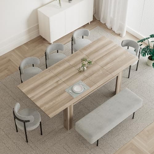 PatioPerk Extendable Dining Room Table for 6-10 Person, Plank and Beam Farmhouse Large Rectangular Kitchen Tables for Living Meeting Room (Oak) - Image 1