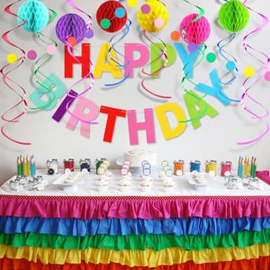 LITAUS Colorful Birthday Decorations Kit - 16-Piece Set with Pre-Strung Happy Birthday Banner, Honeycomb Balls, Garland & Swirls | Rainbow Theme Party Supplies for Women Men Kids, Teens Adults - Image 2