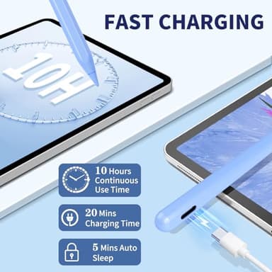 iPad Pencil for 9th & 10th Generation, Fast Charge Stylus Pen for Palm Rejection and Tilt Sensitivity, Compatible with iPad Pro 11/12.9in, Mini 5/6, iPad 6/7/8/9/10, Air 3/4/5 (Blue) - Image 4