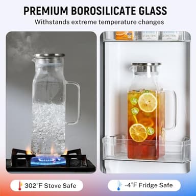 Netany 2 Pack 2 Liters/68 oz Square Glass Pitcher with Lid and Handle for Fridge, Iced Tea and Coffee Carafe Beverage Serveware, Heat Resistant Borosilicate Water Jug for Hot/Cold Drinks and Milk - Image 5