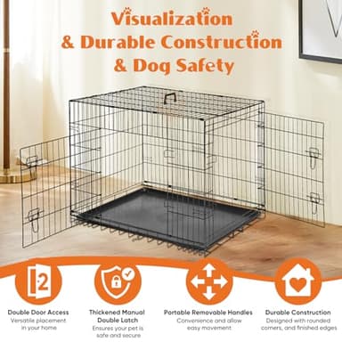 Sweetcrispy Large Dog Crate with Divider Panel, 36 Inch Double Door Folding Metal Wire Dog Cage with Plastic Leak-Proof Pan Tray, Pet Kennel for Indoor, Outdoor, Travel, 36S - Image 2