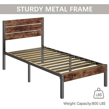 Fluest Twin Bed Frame with Headboard and Footboard, Metal Twin Bed Frame with Under Bed Storage, All-Metal Support System, No Box Spring Needed, Easy Assembly,Rustic Brown - Image 7