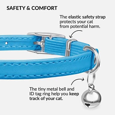 CollarDirect Leather Cat Collar with Bell - Kitten Collar, Small and Big Cat for Boy Cats, Girl Cats with Safety Elastic Strap (Neck Fit 8"-11", Light Blue) - Image 3