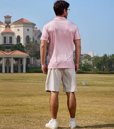 Lexiart Mens Golf Shirt Short Sleeve Dry Fit Print Moisture Wicking Performance Patterns Collared Polo Shirt with Pocket Pink - Image 3
