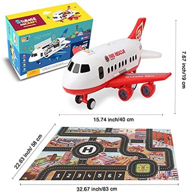 Dwi Dowellin Airplane Toy with Fire Truck Cars and Play Mat,Plane with Lights and Sounds for 3 + Years Old Boys and Girls - Image 6