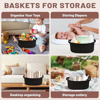 Bufims Small Woven Black Gifts Basket for Storage Empty with Ribbons and Bags Durable Cute Gifts 12"X 8" X 5" Small Rope Basket for Gifting - Image 3