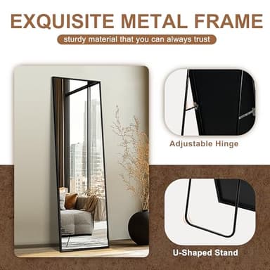 Delma Wall Full Length Mirror,Standing Mirror Full Body,Large Floor for Wall Door Bedroom Bathroom Living Room with Aluminium Frame(with Stand,56x15-Black) - Image 4