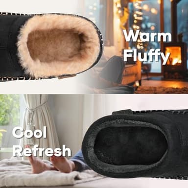 Zigzagger Men's Slip On Moccasin Slippers, Indoor/Outdoor Warm Fuzzy Comfy House Shoes, Fluffy Wide Loafer Slippers,Jet Black, 11-12 D(M) US - Image 2