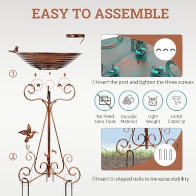 dreamysoul Bird Bath 13" Dia Bowl, Metal Birdbath with Feeder, Pedestal Bird Baths for Outside Outdoors Garden Patio Yard - Image 3