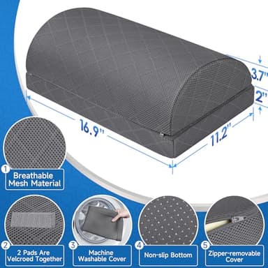 CushZone Foot Rest for Under Desk at Work Adjustable Foam for Office and Home, Office Desk Accessories，Comfortable Footrest with 2 Adjustable Heights，Back & Hip Pain Relief (Gray-16.9 in) - Image 2