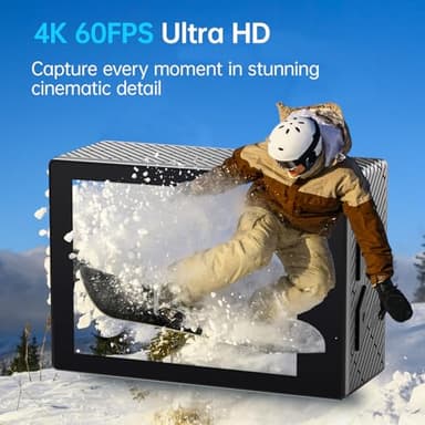 Action Camera 4K 60FPS with Touch Screen 20MP Waterproof Camera Underwater 131FT with EIS for Snorkeling Helmet Bike 170° Wide Angle Remote WiFi 5XZoom - Image 2