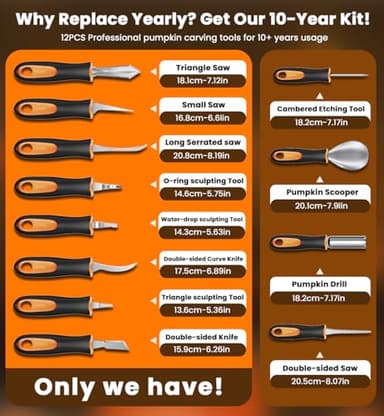 Pumpkin Carving Kit Tools for Halloween - 13Pcs Professional Heavy Duty Pumpkin Carving Tools with Stainless Steel Knife Set with Carrying Case for Halloween Decoration Jack-O-Lanterns for Kids Adults - Image 2