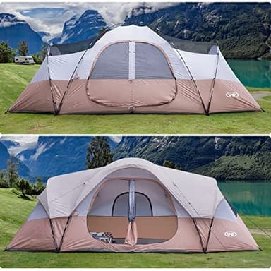 UNP Camping Tent 10-Person-Family Tents, Parties, Music Festival Tent, Big, Easy Up, 5 Large Mesh Windows, Double Layer, 2 Room, Waterproof, Weather Resistant, 18ft x 9ft x78in (Khaki Brown) - Image 7