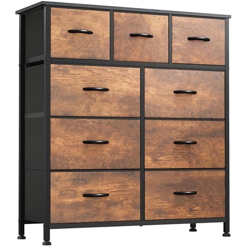 YITAHOME Dresser for Bedroom with 9 Drawers - Fabric Storage Tower, Tall Chest Organizer Unit for Living Room, Entryway, Closets with Sturdy Steel Frame, Wooden Top, Brown - Image 1