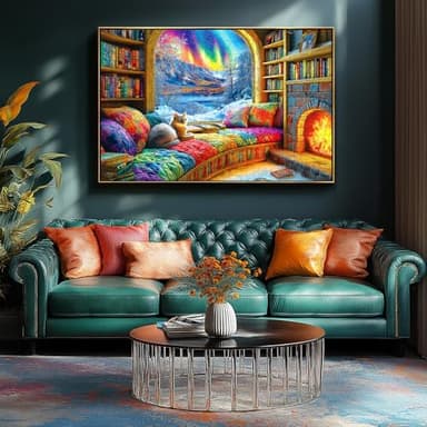 Northern Lights Landscape Jigsaw Puzzles for Adults Fantasy Fairy Cat 1000 Piece Book Room Puzzle for Adults with Letters on Back Challenging Family Puzzle - Image 4