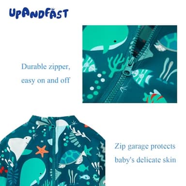 upandfast Toddler Boy Swimsuit UPF 50+ Sun Protection Baby Boys' Swimwear One Piece Bathing Suit with Sun Hat (Green Whale, 12-18 Months) - Image 4