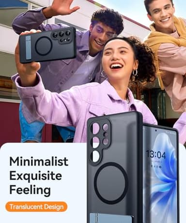 CANSHN Strong Magnetic & Seamless Stand Designed for Samsung Galaxy S25 Ultra Case (2025) [Adjustable Kickstand] [Compatible with Magsafe] Translucent Matte Back, Black - Image 5