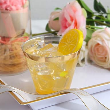 I00000 200 Pack Gold Plastic Cups, 9 Oz Elegant Clear Plastic Cups Gold Rimmed Disposable Wine Glasses Fancy Disposable Party Cup Wedding Cup Drinking Tumblers Cocktail Glasses Perfect for Party - Image 5