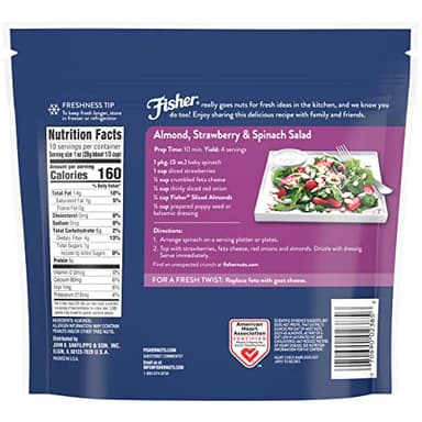 Fisher Chef's Naturals Unsalted Sliced Almonds 10oz Resealable Bag - Raw Nuts Perfect for Cooking, Baking & Snacking, Healthy Snacks for Adults, Vegan Protein, Keto Snack, Gluten Free - Image 2