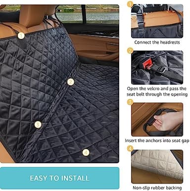 Dog Car Seat Cover for Back Seat | Mesh Window & Safety Belt | 100% Waterproof Dog Hammock for Safe Travel with Side Door Protectors | Non-Slip, Scratchproof Pet Rear Seat Cover for Car, SUV,Truck - Image 6