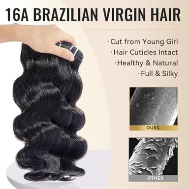 WEQUEEN Body Wave Bundles Human Hair Bundles 16A Brazilian Virgin Hair 20 22 24 Inch Thick Weave Natural Black - Image 2
