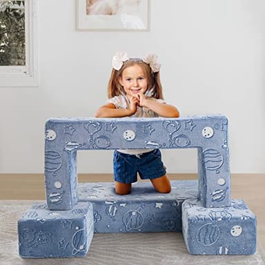 MeMoreCool Modular Kids Sofa, Glow in The Dark Space Kids Play Couch Sofa, Blue Fold-Out Foam Lounger Chair for Girls and Boys, Bedroom and Playroom - Image 7