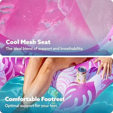 SLOOSH Pool Lounge Float Adult, Inflatable Pool Floats Lounger Raft Floaties Water Floating Recliner Chair with Cup Holders Foot Rest Swimming Floaty, Pink - Image 3