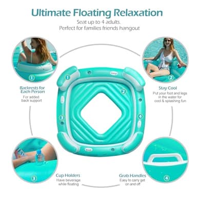 Jasonwell Floating Island Pool Float - Inflatable 4-Person Swimming Pool Lounger Raft River Lake Floaties Relaxation Water Floats with Cupholders Big Multi Person Tropical Party Toys for Adults - Image 2
