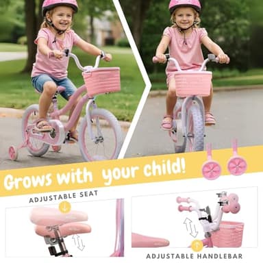 bicystar Girls Bike for Kids 3-5, Kids Bike with Training Wheels, Basket, Coaster Brake, Streamers, 12 inch Pink Pedal Bike for Kids, Birthday Gift - Image 2