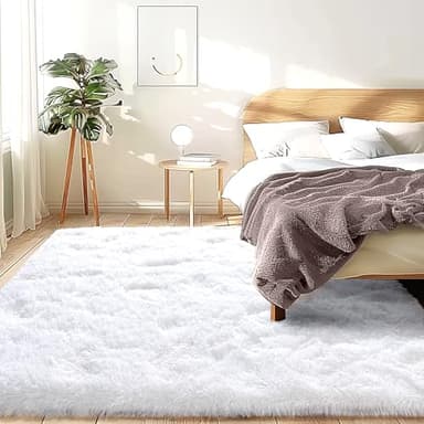 Awaytail Fluffy 6x9 Rug - Nursery Rugs for Bedroom - Height Pile 1.4" Plush Rug - Fuzzy Throw Rugs Carpet for Bedroom - White - Image 2