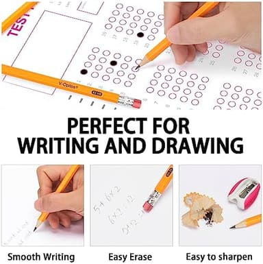 V-Opitos Wood-Cased #2 HB Pencils, 50 Pack Bulk Pre-Sharpened Yellow Pencils with Top Erasers, School Classroom Teacher Supplies, Writing, Drawing and Sketching - Image 6