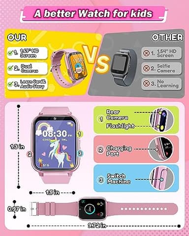 Sueseip Kids Smart Watches Girls Toys Age 6-8, HD Touchscreen Dual Cameras Kids Watch for Girl Ages 8-10, Kid Toy with 35 Games MP3 Learn Card for 5 6 7 8 9 Year Old Girl Christmas Birthday Gifts - Image 7