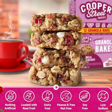 Cooper Street Oatmeal Cranberry Granola Bakes (12 pack) - Individually Wrapped Soft and Chewy Breakfast Granola Bars - Nut, Dairy & Soy Free - Great As Kids Snacks For School, Hiking Or Lunchbreak - Image 4