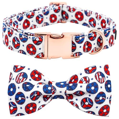 Bobo Rainbow Independence Day Dog Collar, American Flag Bowtie Dog Collar Pet Collar Bow Tie Collar for Dogs Soft Durable Adjustable Dog Collars for Medium Dogs - Image 1