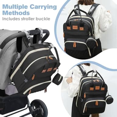 JSTPRO Diaper Bag Backpack, Large Diaper Bag with Changing Station, Baby Bag, New Mom Gifts, Lightweight Waterproof Unisex Diaper Bag with Insulated Pockets and USB Charging Port, Black - Image 3