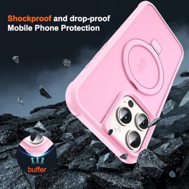 SKYLMW Compatible with iPhone 16 Pro Case with Invisible Magnetic O-Ring Stand Military-Grade Translucent Case for iPhone 16 Pro 6.3" [Compatible with Mag-Safe][Great Grip Feeling], Pink - Image 7