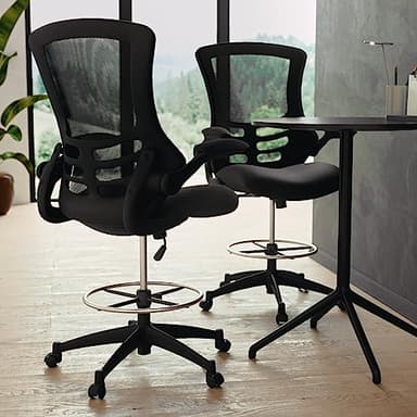 Flash Furniture Kelista Mid-Back Swivel Office Chair with Adjustable Seat Height, Ergonomic Mesh Desk Chair with Flip-Up Armrests, Black - Image 7