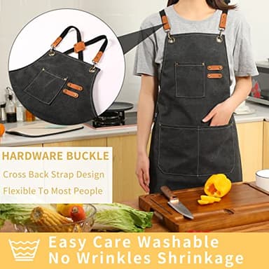 Tosewever Canvas Cross Back Chef Apron for Men Women with Adjustable Straps Large Pockets, Waterdrop Kitchen Heavy Duty Cotton Aprons for Tool Cooking BBQ Artist, M to XXL (Black) - Image 3