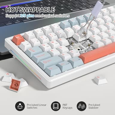SbocKeeb 75% Mechanical Keyboard Gasket with Knob, Custom Wired Creamy Gaming Keyboard TKL 75 Percent Hot Swappable RGB Backlit, Pre-lubed Switch for Win/MAC PC Laptop（Salmon/White） - Image 5