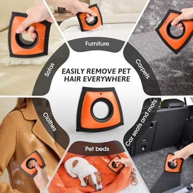 Geyrut Pet Hair Removal Tool, Dog Hair Remover for Car Couch Furniture Carpet Clothing, Triangle Multi-Surface Pet Hair Remover for Auto Interior Detailing Supplies Mini Pet Hair Detailer (Orange) - Image 7