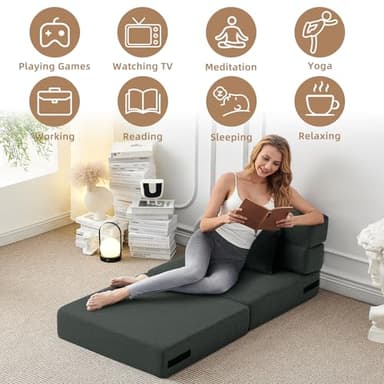 FILUXE Convertible Folding Sofa Bed - Sleeper Chair with Pillow, Modern Linen Fabric Floor & Futon Couch, Foldable Mattress for Living Room/Dorm/Guest Use/Home Office/Apartment, Single Size, Dark Gray - Image 4
