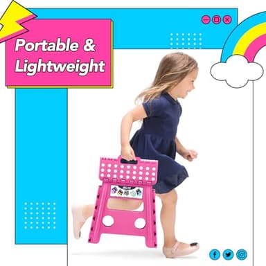 Delxo Folding Step Stool, 13 inch Non-Slip Foldable Stools for Kids & Adults Up to 300 LBS, Step Stool with Handle, Lightweight for Kitchen, Bathroom, Bedroom, Garden, Rose Pink, 1PC - Image 6