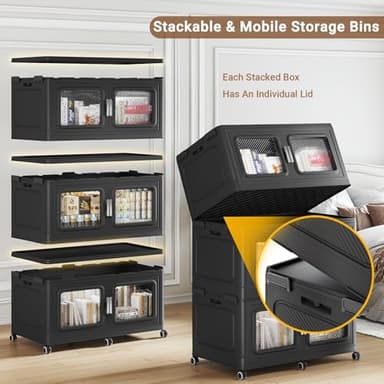 BROVIEW 165Gal Extra Large Storage Bins with Lids, 660Qt Plastic Stackable Storage Bins with Wheels, Collapsible Closet Organizer and Storage Drawers, Storage Cabinets for Home, Office, 3 Pack, Black - Image 5