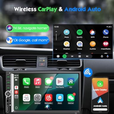 [Ready for IOS26] 7" Wireless Apple CarPlay & Android Auto Double Din Car Stereo - 240W High-Power Sound, Touchscreen Bluetooth Receiver with USB-C/AUX/TF Ports, RDS/FM/AM Radio, MirrorLink HD Display - Image 2
