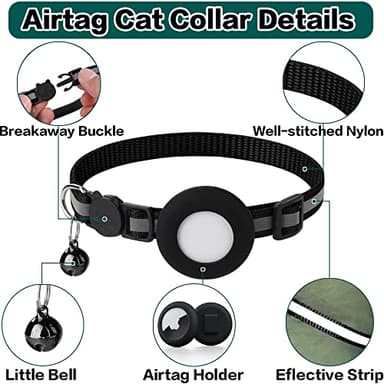 Dgerp Airtag Cat Collar Breakaway, Reflective Kitten Collar with Apple Air Tag Holder and Bell for Girl Boy Cats, 0.4 Inches in Width and Lightweight(Pink) - Image 5