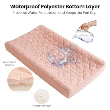 Konssy Waterproof Muslin Changing Pad Cover 2 Pack, Quilted Cotton Fitted Diaper Chang Table Cover, Soft Changing Pad Sheets for Girls Boys (Blossom,Pink) - Image 2