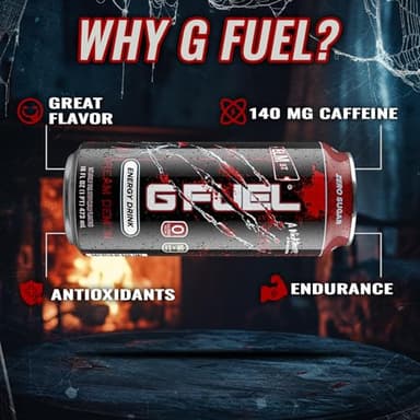 G Fuel Energy Drink, Fruit Punch, Sugar Free Beverage with 140mg Caffeine, Daily Energy Boost with Focus Amino, Vitamin + Antioxidants, 16 oz Cans (Nightmare on Elm Street, 12-Pack) - Image 5