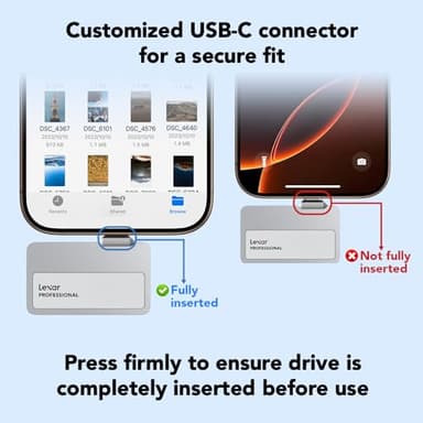 Lexar 1TB Professional Go Portable SSD w/Hub, Supports Apple 4K 60fps ProRes, Up to 1050MB/s, USB 3.2 Gen 2, Rugged, IP65, Ultracompact, Compatible w/iPhone 15/16, External SSD (LSL400S001T-RNSNU) - Image 3