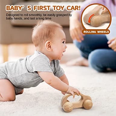 TOY Life Wooden Toys Cars, Montessori Toys for Babies 0-6-12 Months, Rattle Cars for Toddlers 1-3, Wooden Baby Toys Gift 1 Year Old, Baby Boy Girl Nursery Decor, 1 Year Old Boy Birthday Gift - Image 2
